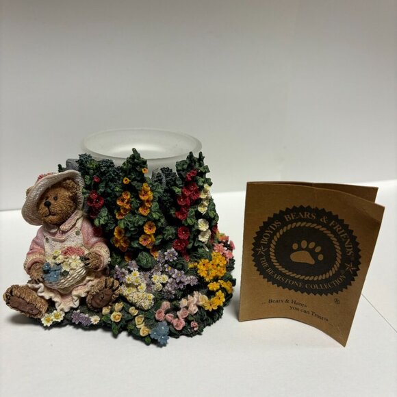 Boyds Bears Bear stone Elizabeth Bearsley Floral Garden Votive Candle 27770 - Picture 2 of 16
